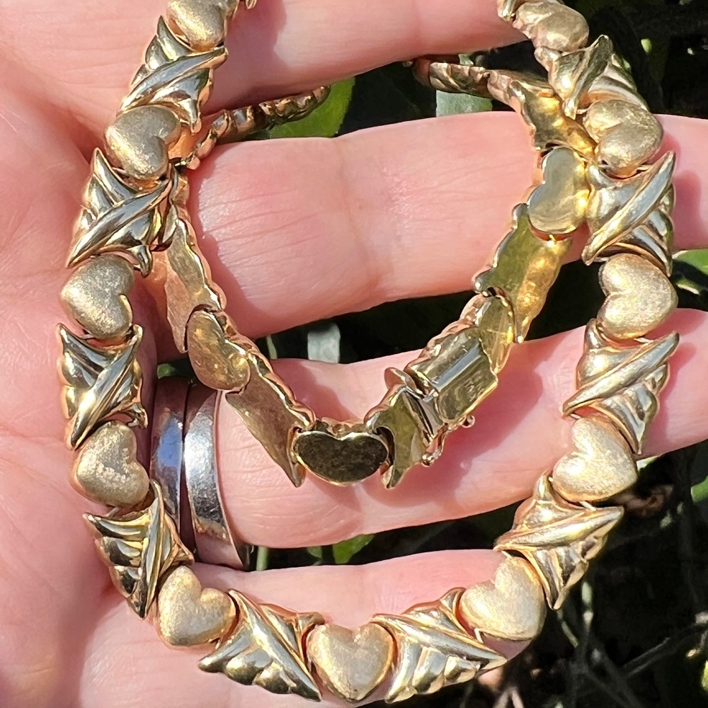 VINTAGE 14K YELLOW GOLD XOXO KISSES &HUGS NECKLACE STATEMENT HEAVY MADE IN ITALY